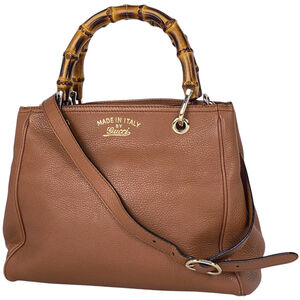 Gucci Bamboo Small Shopper Handbag, 2-Way Shoulder/Handbag, Brown Leather, 33...